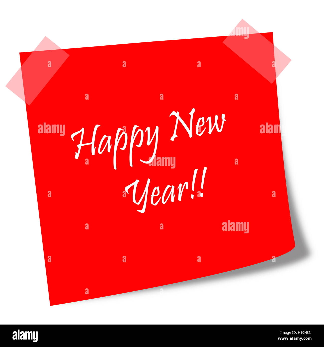 happy new year red post it note Stock Photo