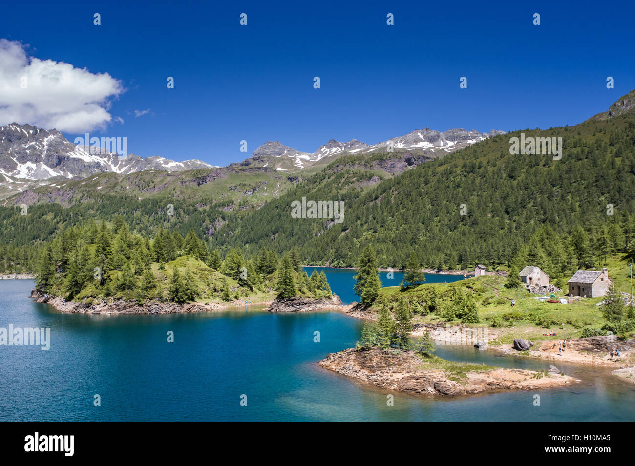 Italy Piedmont Alpe Devero Natural Park Lake of Devero with the peaks ...
