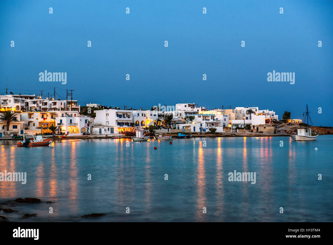 Koufonisia, Cyclades Islands, Greece. Night view of Chora, the main town of Koufonisia. The island with the most beautiful sea of Cyclades Stock Photo