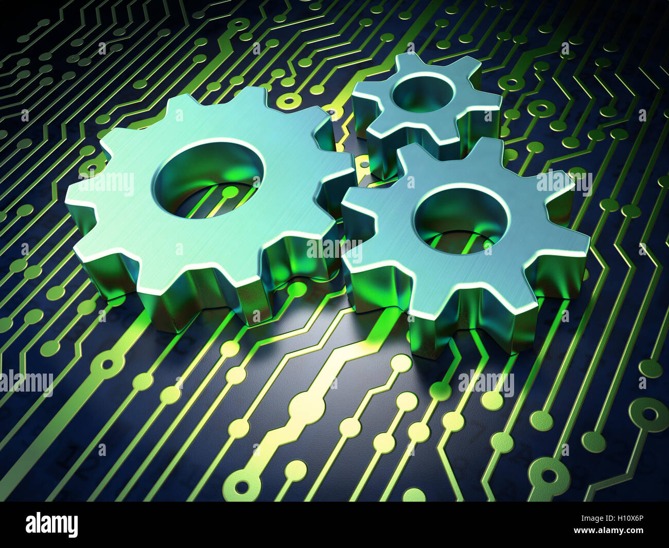 Web development concept: Gears on circuit board background Stock Photo ...