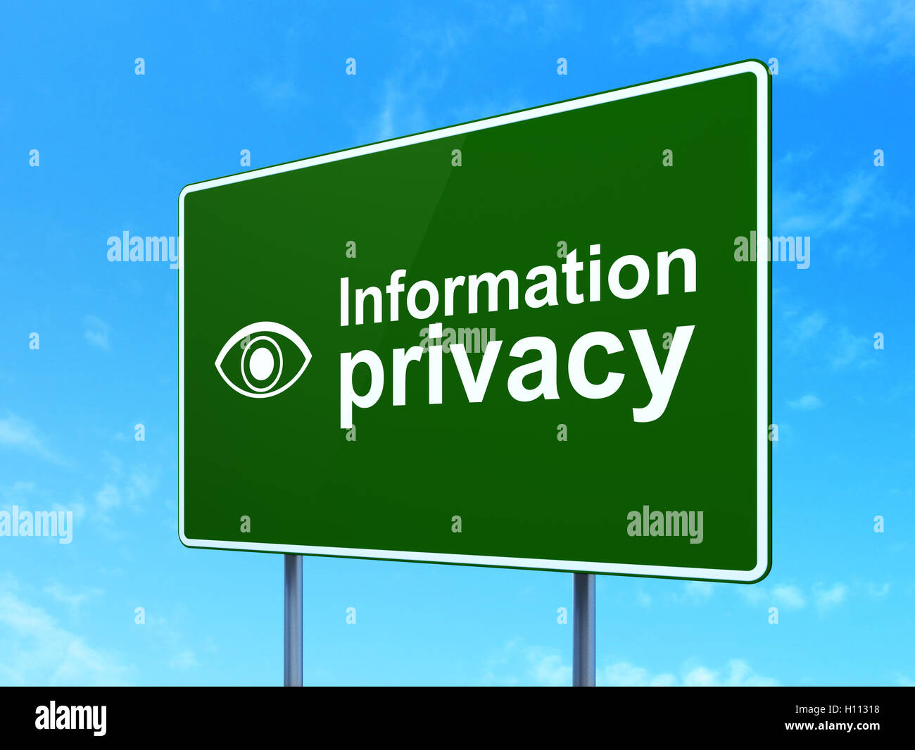 Protection concept: Information Privacy and Eye on road sign background ...