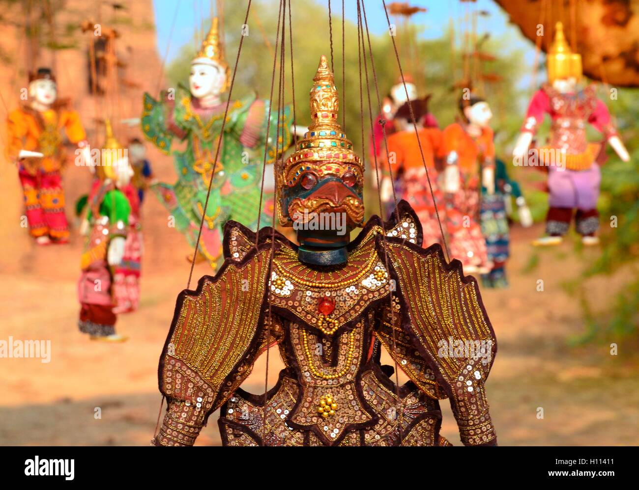 Myanmar string puppet for sale at a temple in Bagan Stock Photo