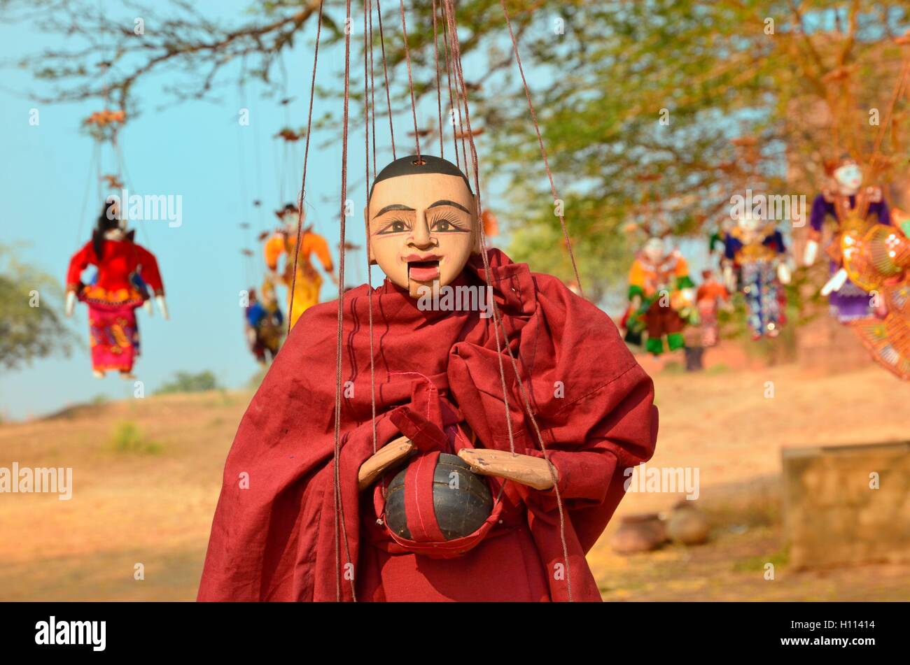 Myanmar string puppet for sale at a temple in Bagan Stock Photo