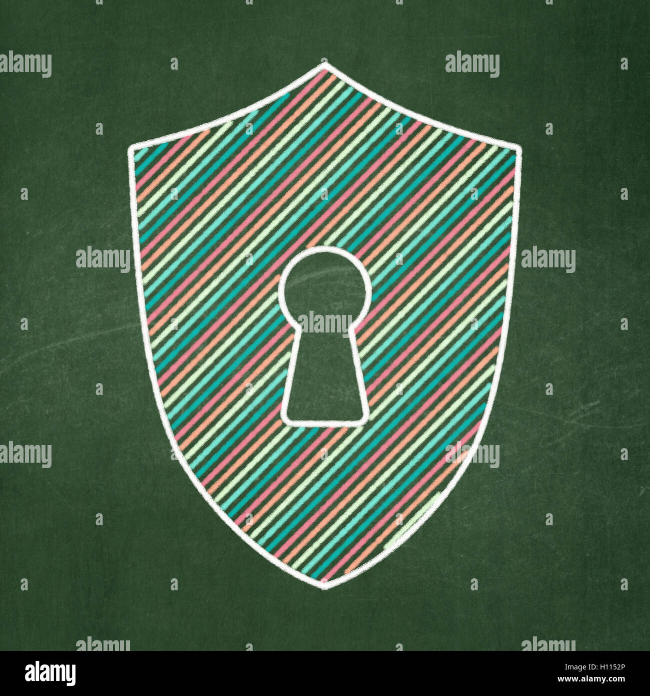 Privacy concept: Shield With Keyhole on chalkboard background Stock ...
