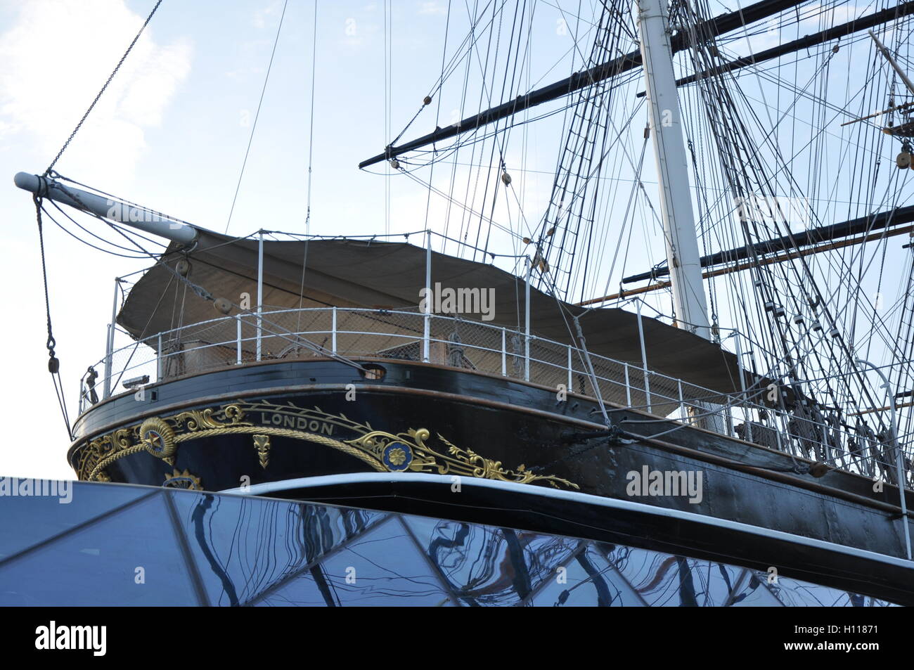 Photograph of the majestic 19th Century tea clipper trading ship Cutty Sark. Greenwich London UK Stock Photo
