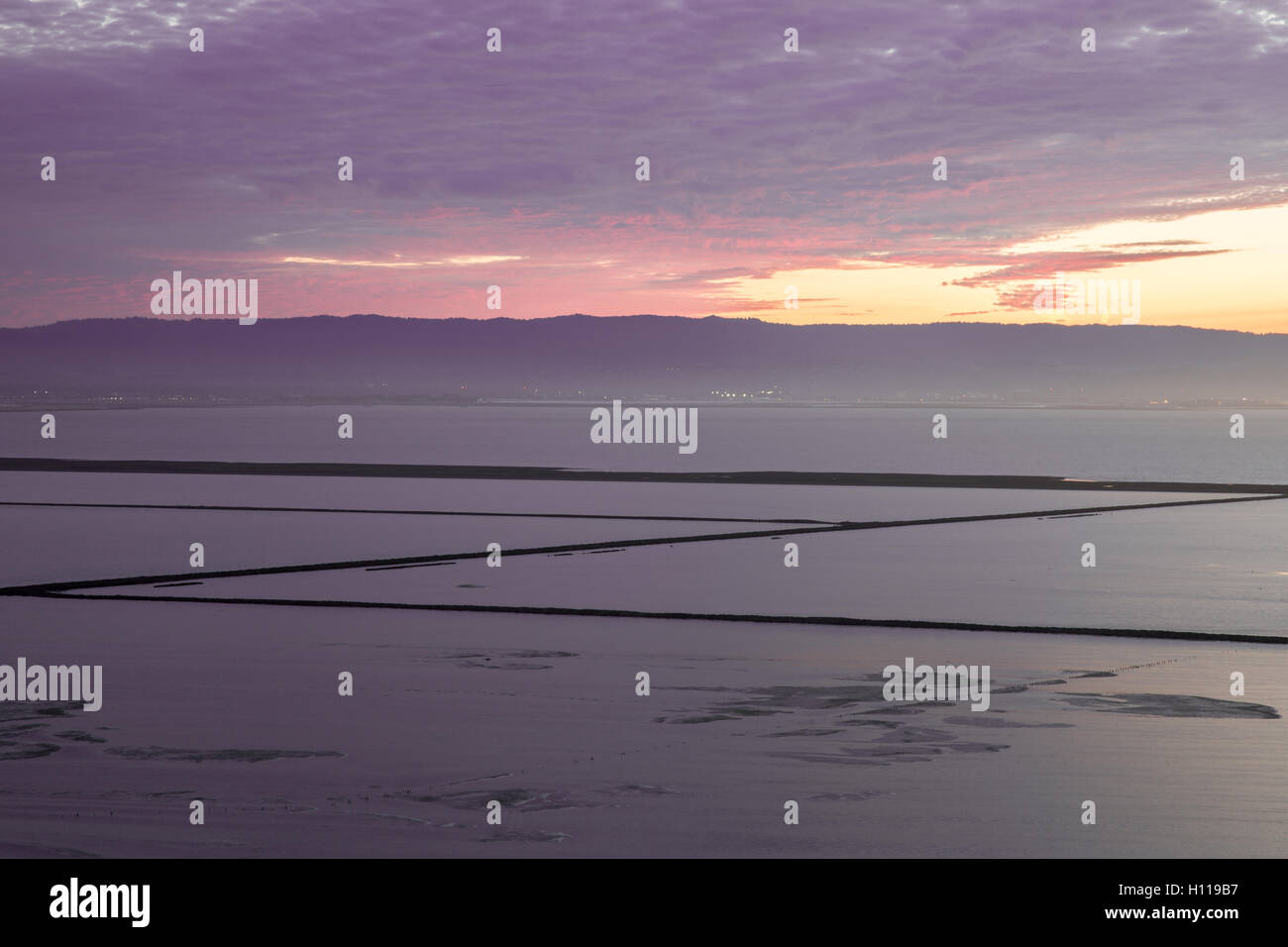 San Francisco Bay Salt Ponds Sunset Stock Photo