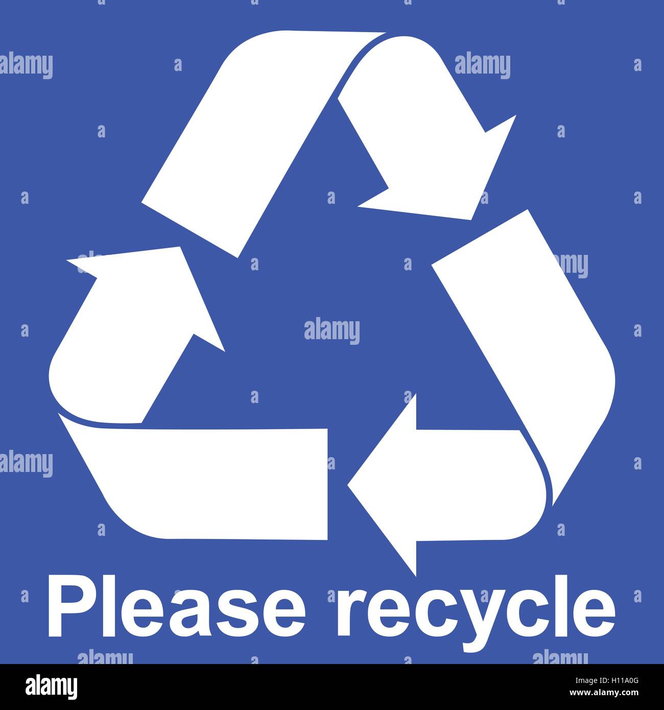 Blue recycling symbol with text Please recycle, isolated blue sign, accurate vector illustration. Stock Vector