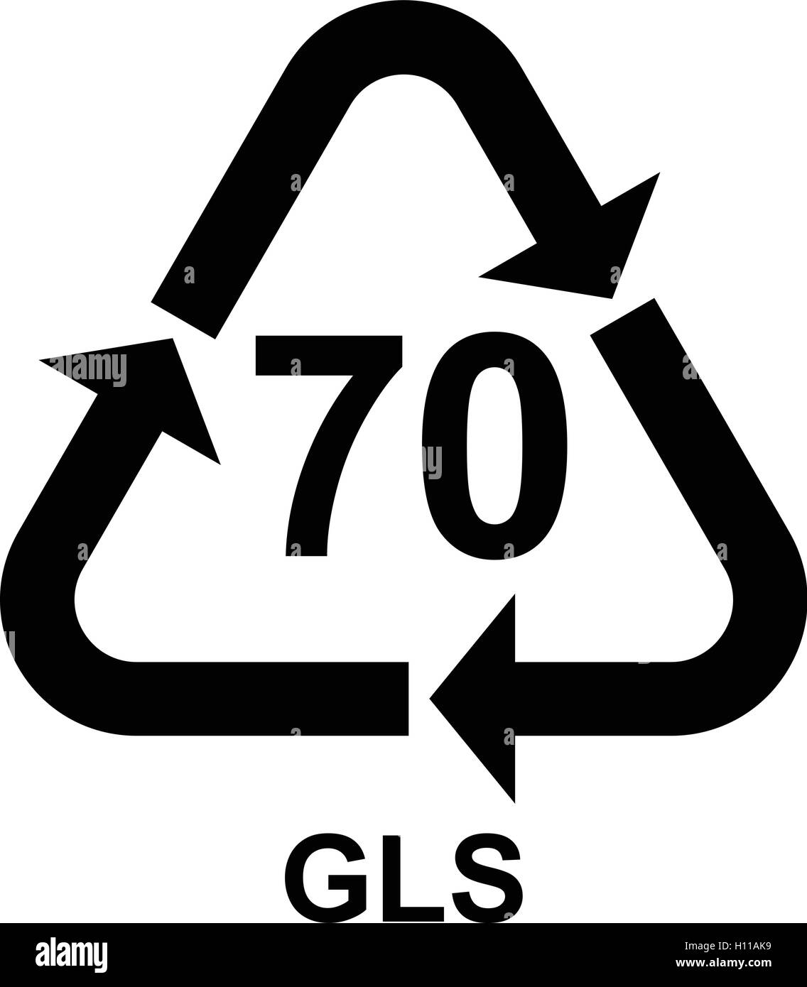 Glass recycling symbol 70 GLS. Glass recycling code 70 GLS, vector