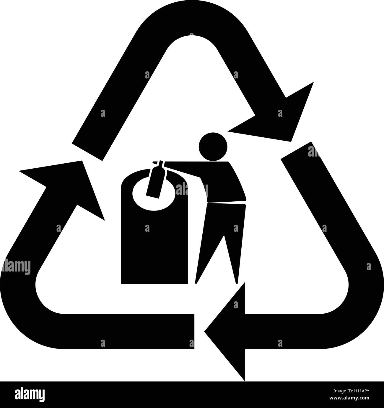 Glass recycling symbol tidy man, Glass recycling icon with tidy man and