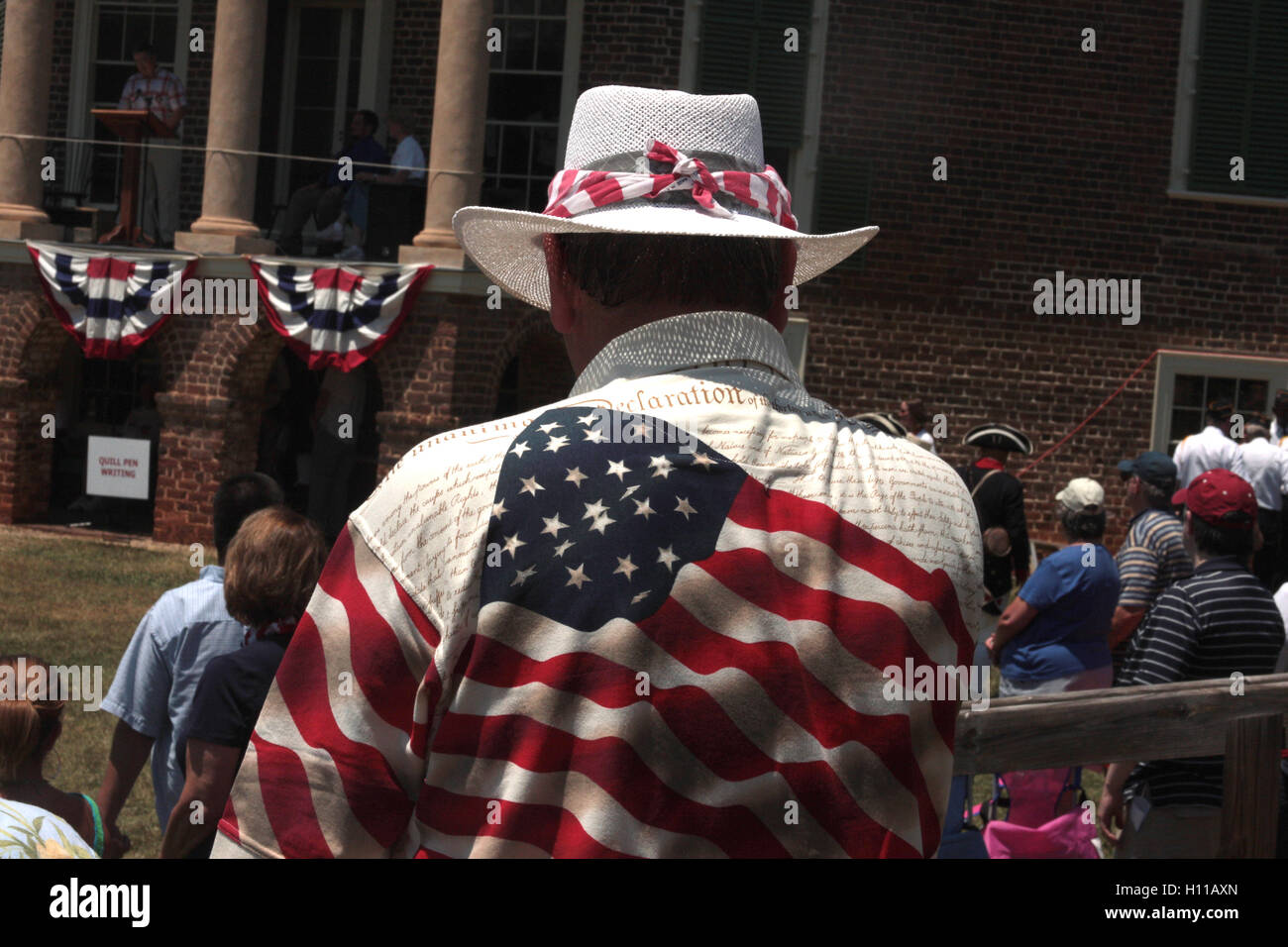 Man in patriotic clothing at a 4th of July event at Thomas Jefferson's Poplar Forest retreat in Forest, Virginia, USA Stock Photo