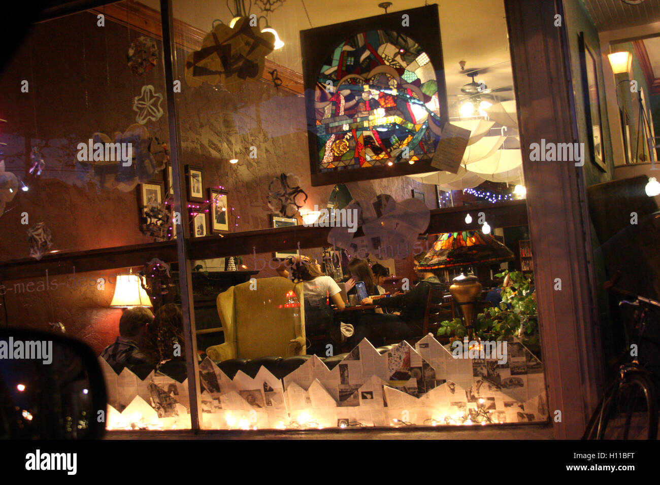 Night view in a library café Stock Photo