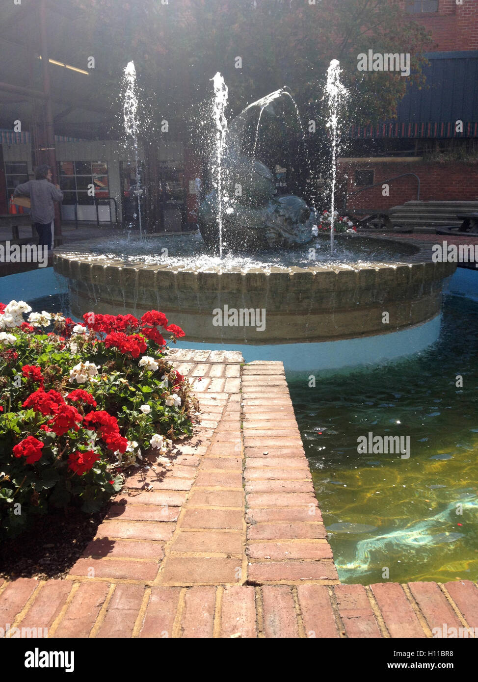 Water fountain in front of Farmer's Market in downtown Lynchburg, Virginia, USA Stock Photo