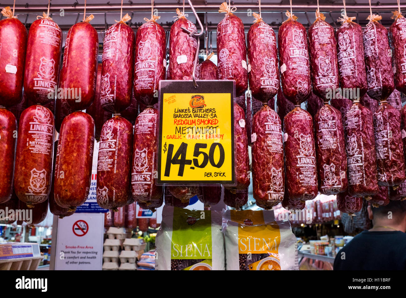 Mettwurst & salami in a shop in the Adelaide Central Market, Australia Stock Photo Alamy