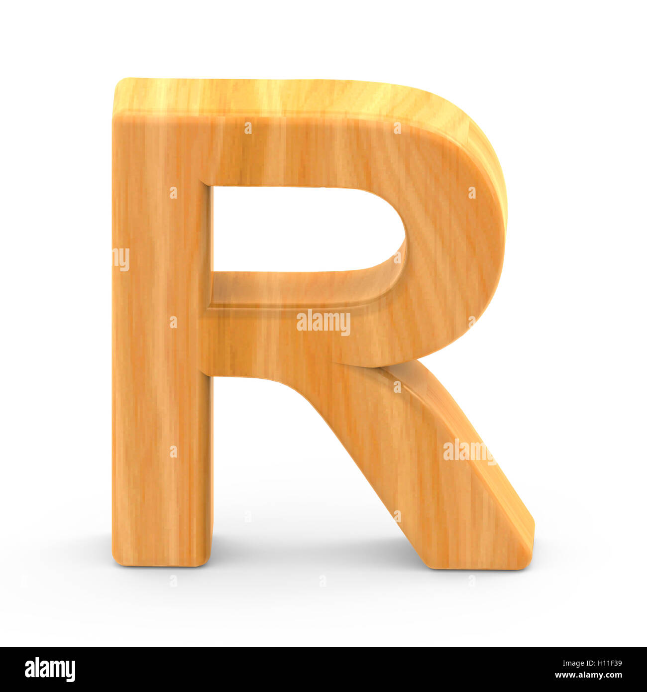 3D rendering wooden grain letter R isolated on white background, light ...