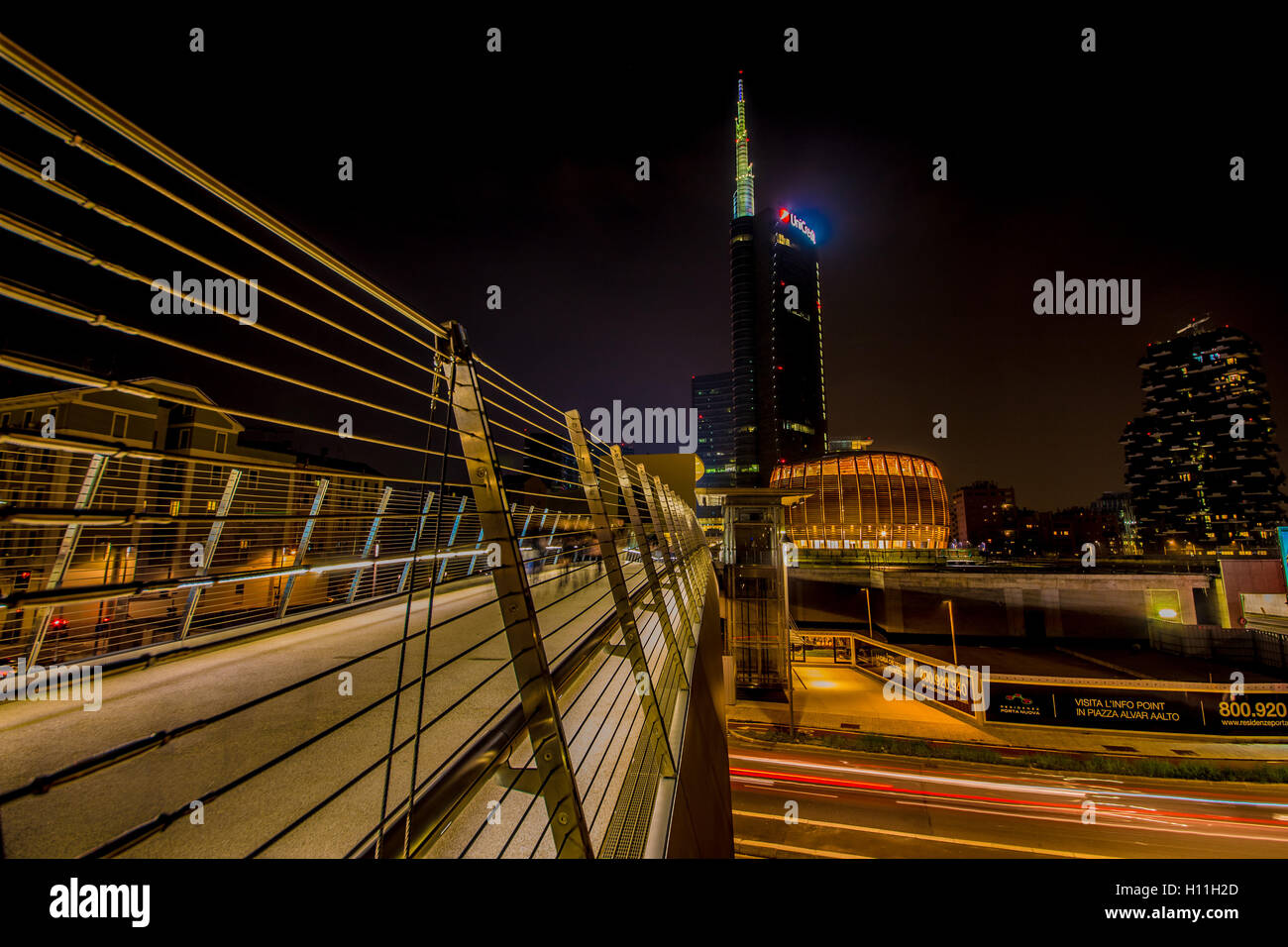 Night view of Porta Nuova business district, Milan, Lombardy, Italy Stock Photo