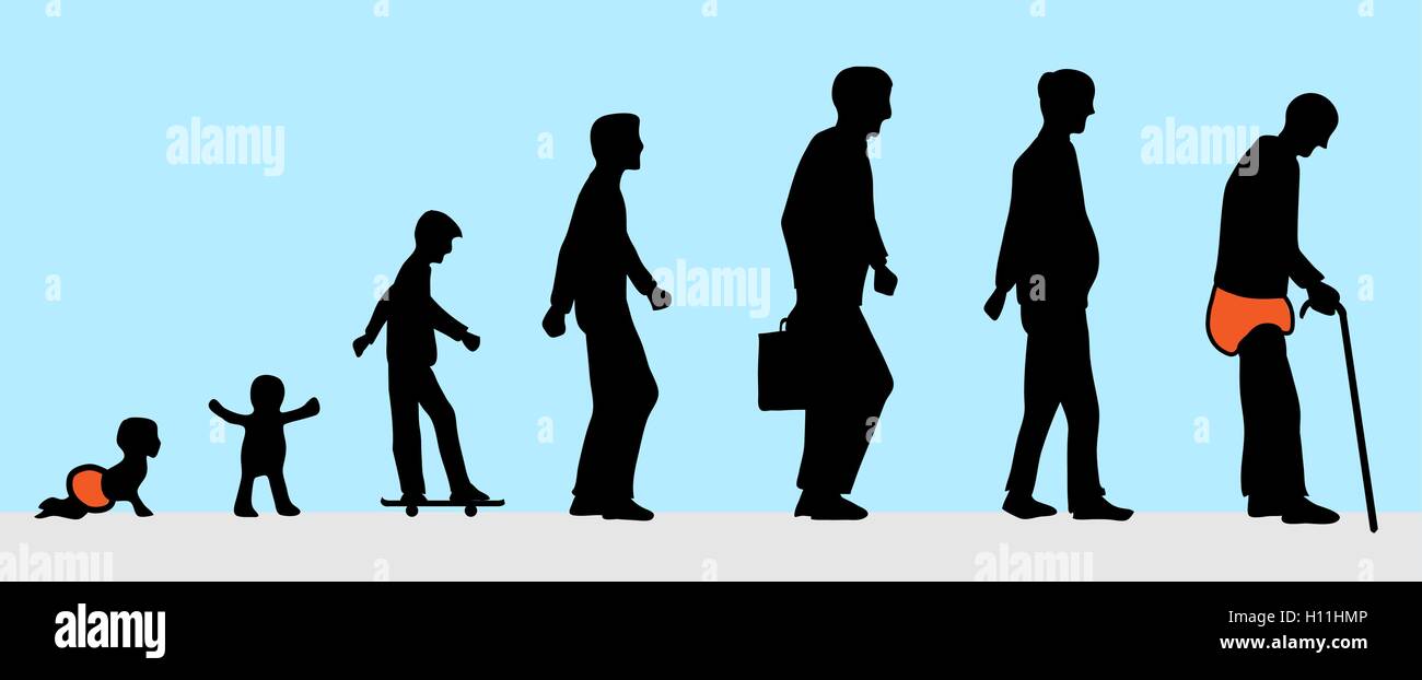 the man from young to old silhouette Stock Vector