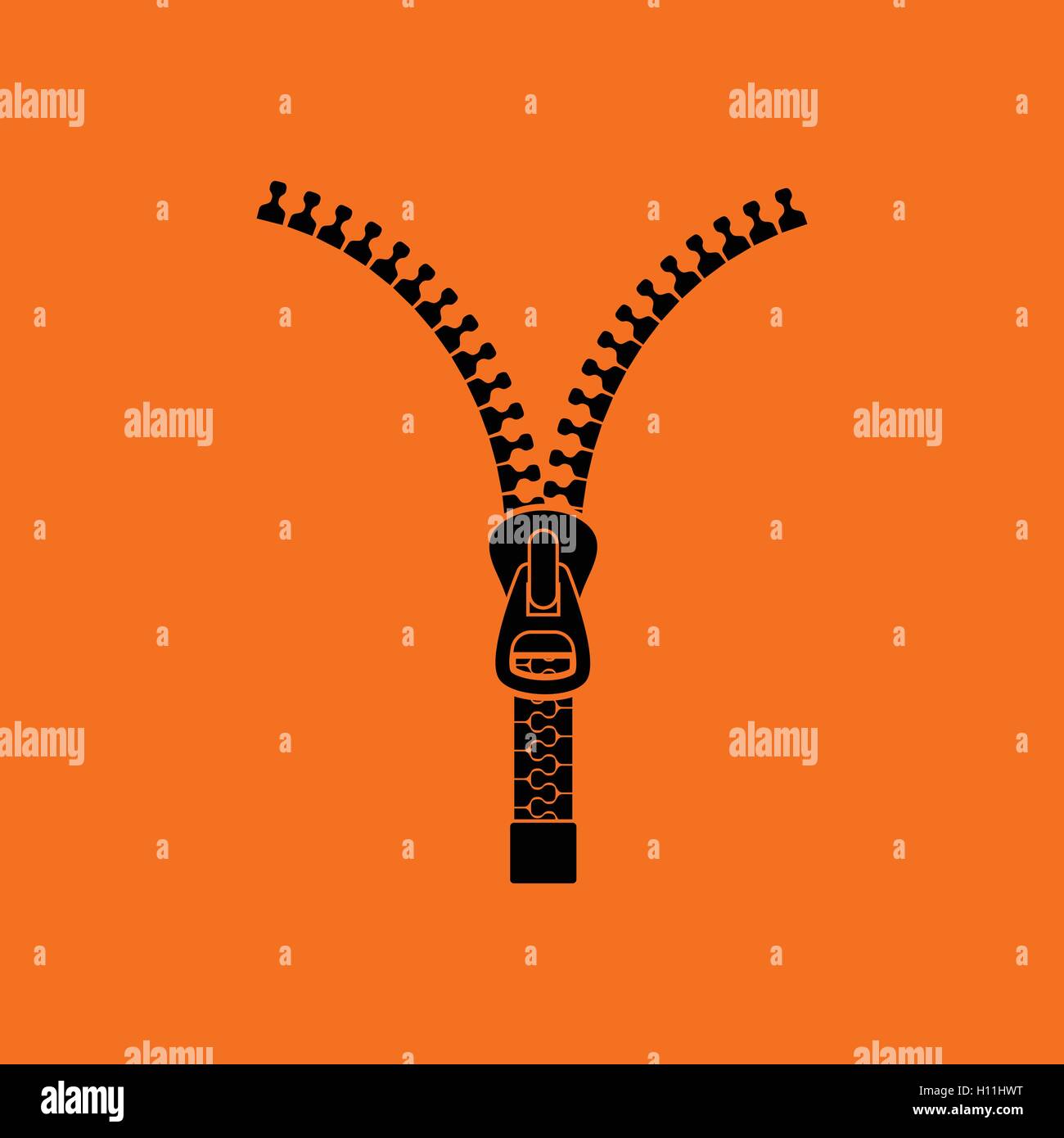 Sewing zip line icon. Orange background with black. Vector illustration