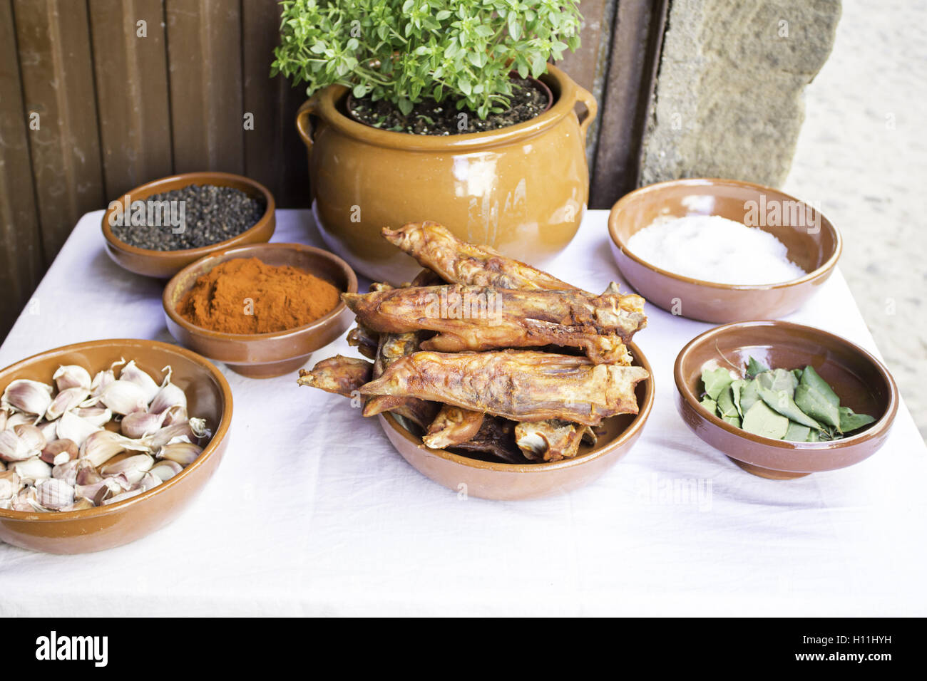Roasted Pig feet on restaurant table, eating Stock Photo Alamy