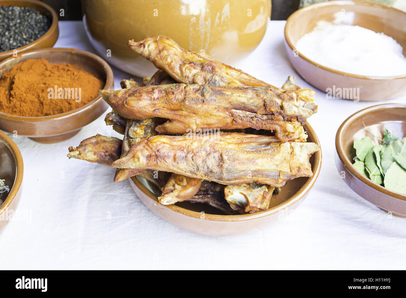Roasted Pig feet on restaurant table, eating Stock Photo Alamy