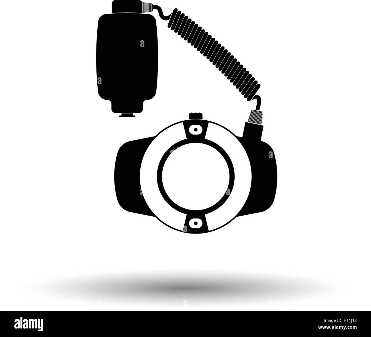 Icon of portable circle macro flash. White background with shadow ...