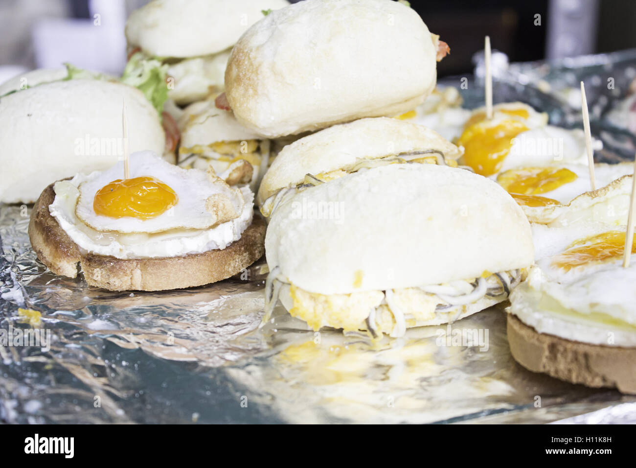Egg sandwich with goat cheese in restaurant, food Stock Photo Alamy