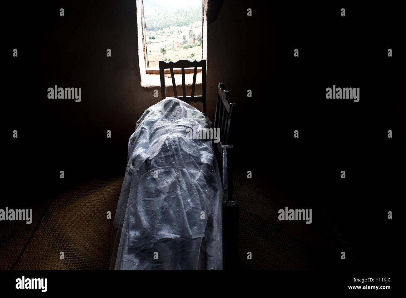 Dead body of an old woman in funeral held ( Madagascar) Stock Photo