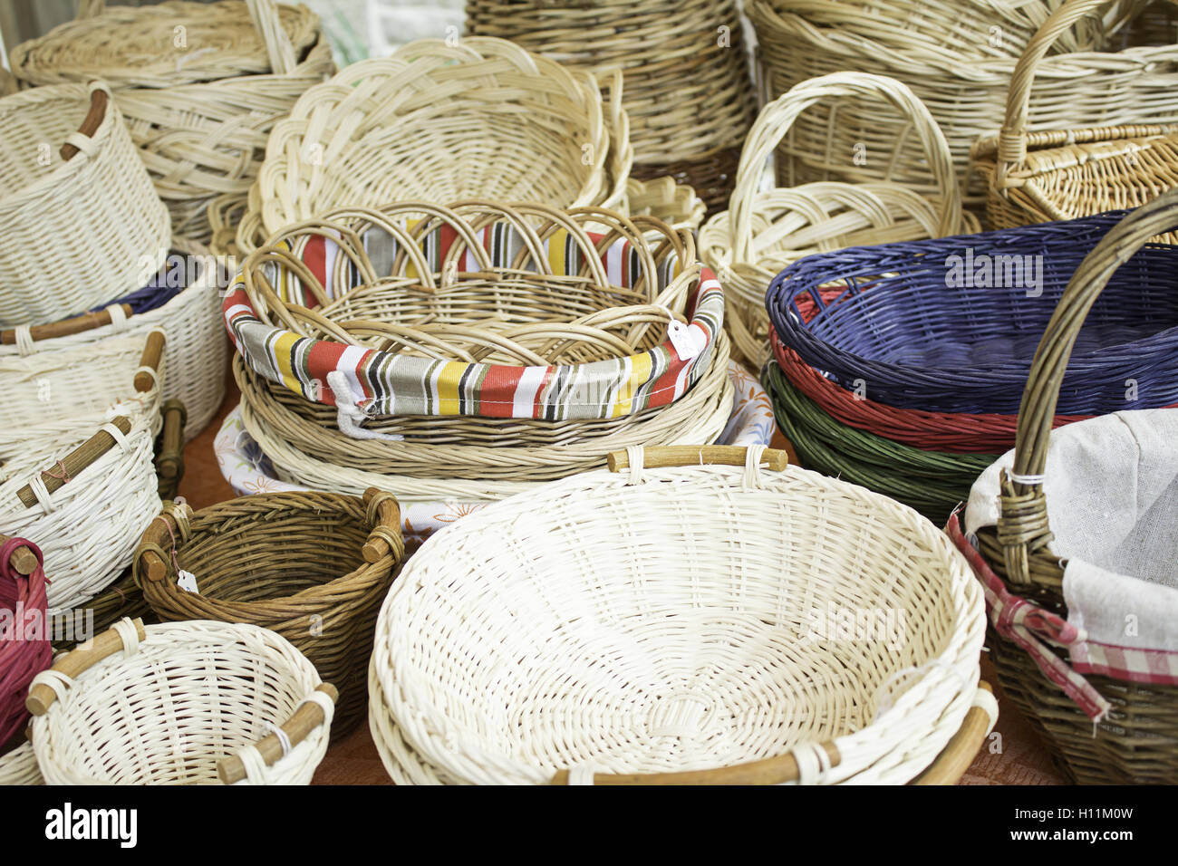 Small wicker baskets crafts market, sell Stock Photo Alamy