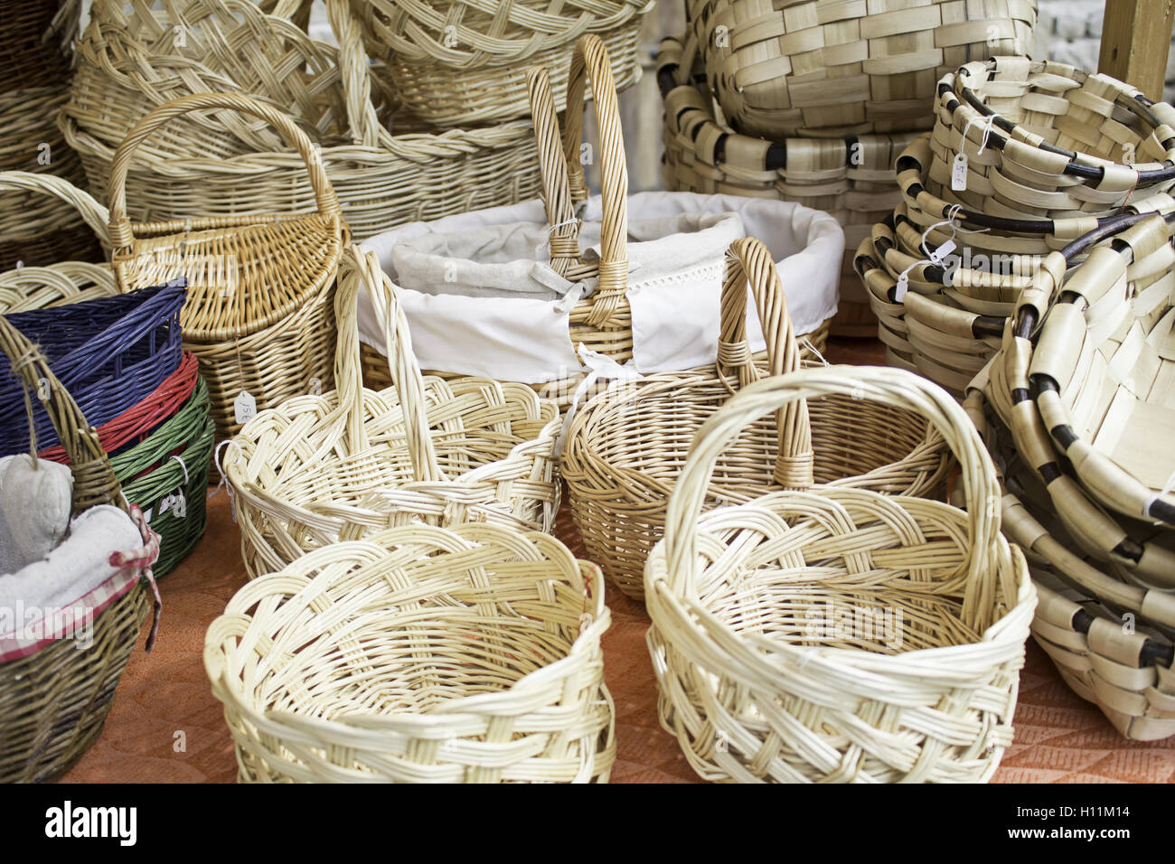 Small wicker baskets crafts market, sell Stock Photo Alamy