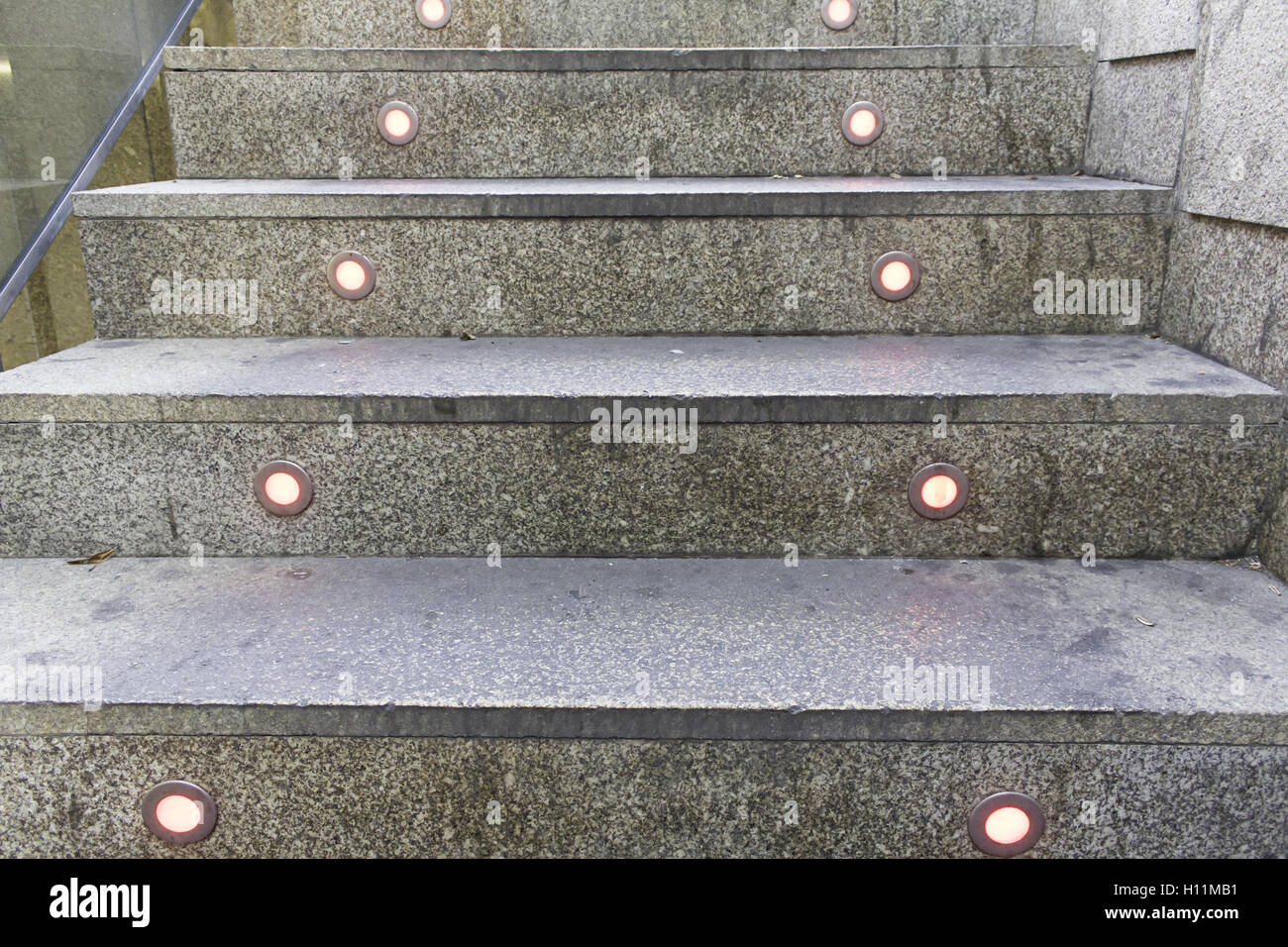 Stairs with lights in urban building Stock Photo