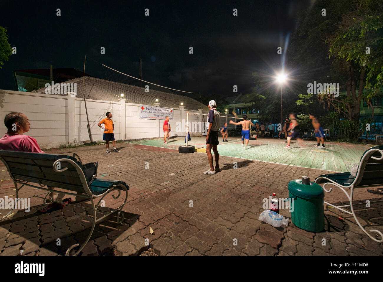 Playing sepak takraw in Bangkok, Thailand Stock Photo
