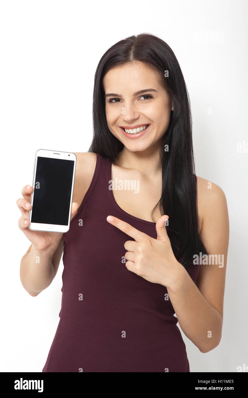 Woman hand holding the white smartphone Stock Photo - Alamy