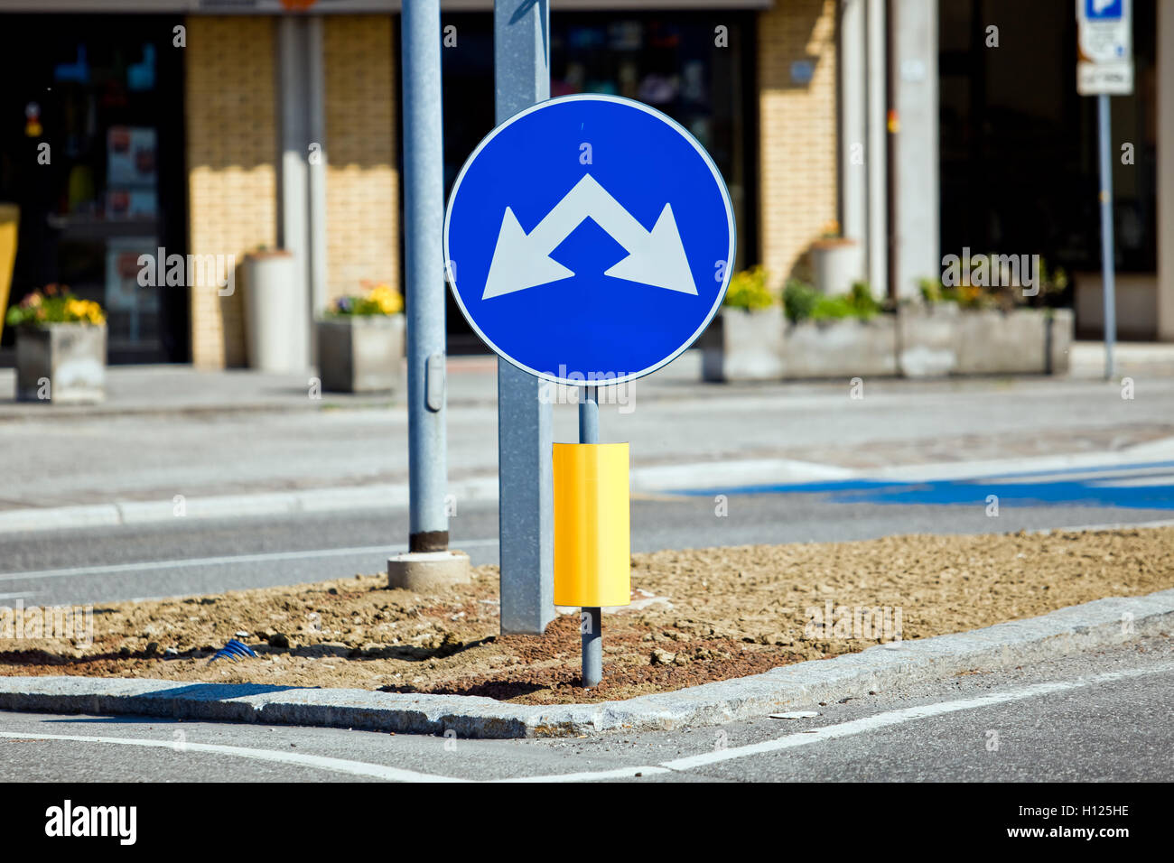 Two way road sign Stock Photo