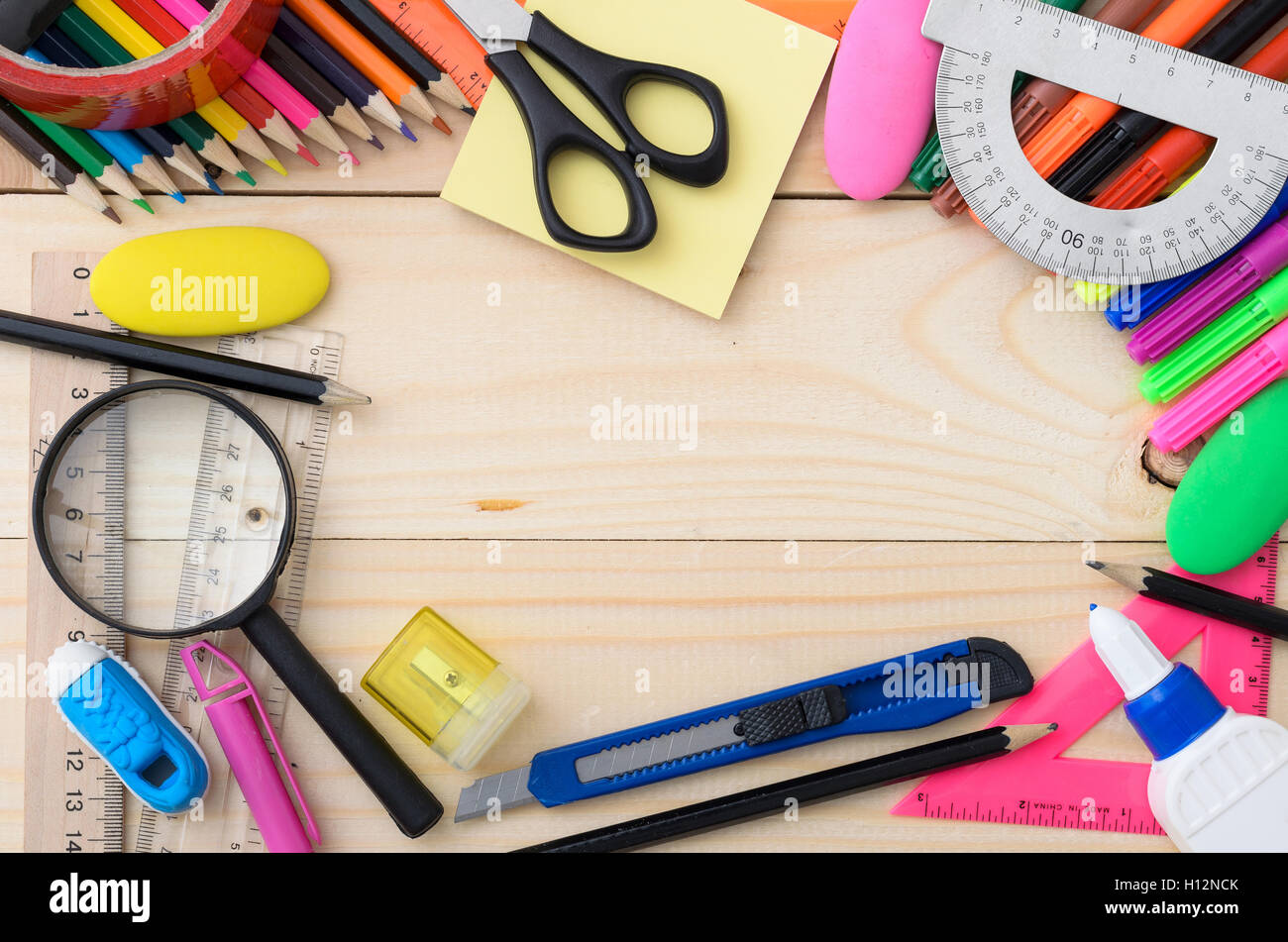 School stationery with notebook copyspace Stock Photo - Alamy