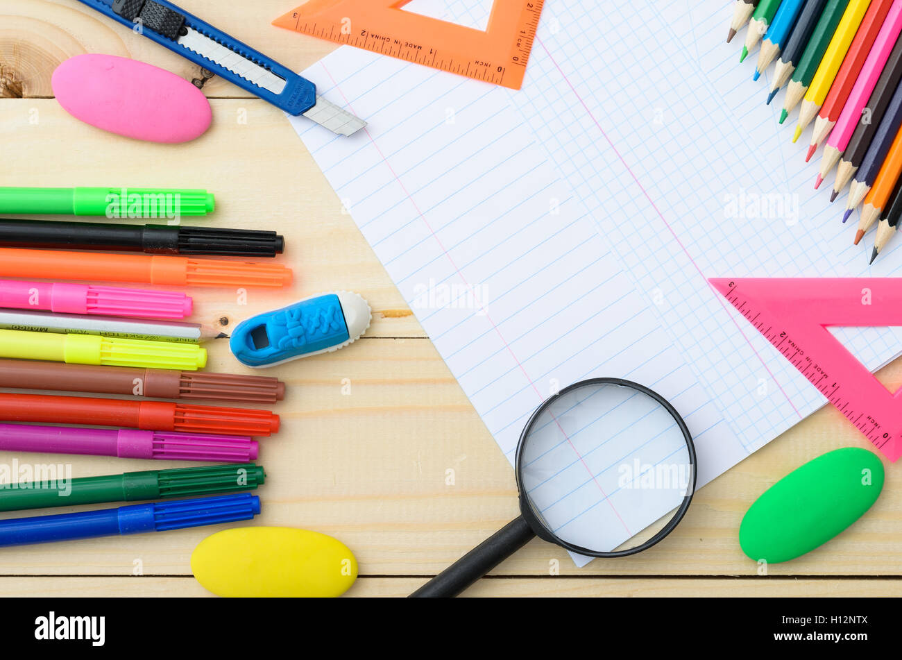 School stationery with notebook copyspace Stock Photo - Alamy
