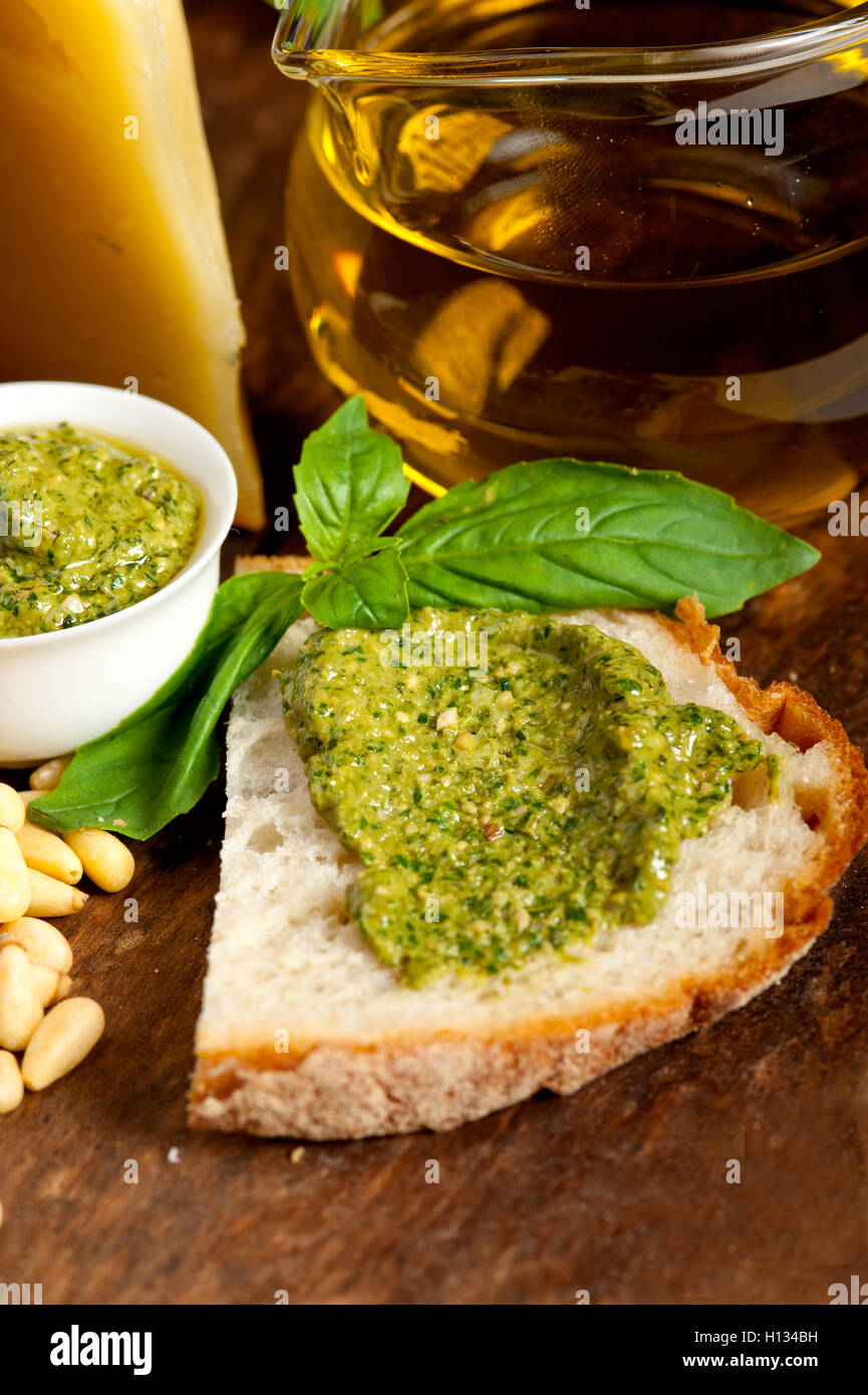 Italian basil pesto bruschetta ingredients Stock Photo Alamy