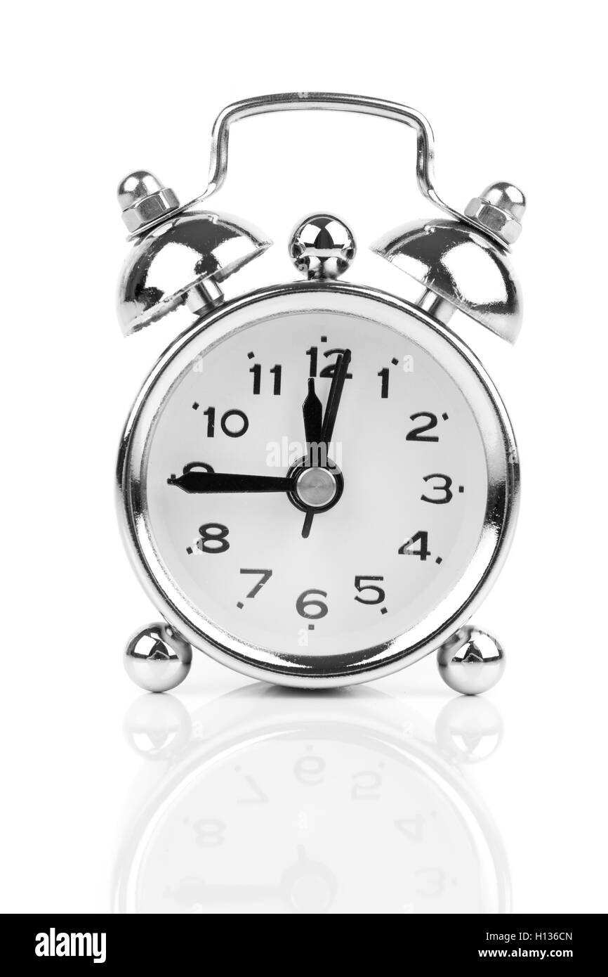 Alarm Clock isolated on white in black and white Stock Photo - Alamy