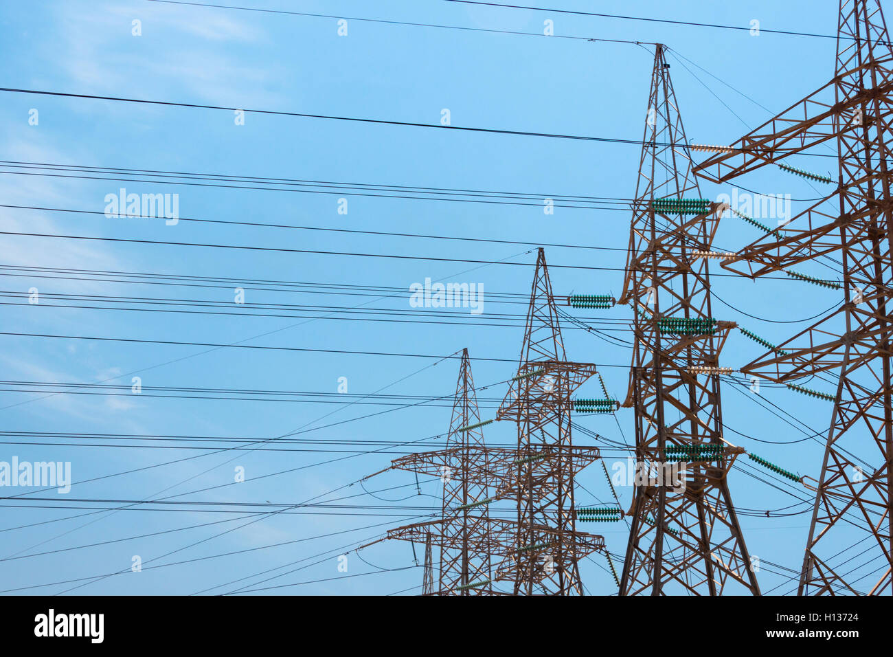 Highvoltage power transmission towers Stock Photo Alamy