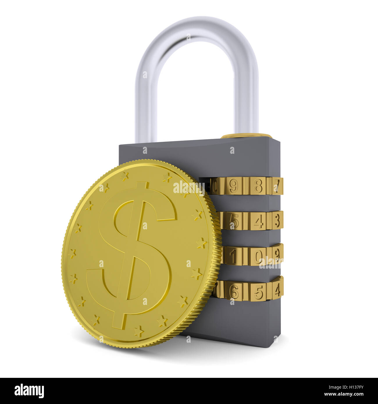 Golden Dollar and combination lock Stock Photo Alamy