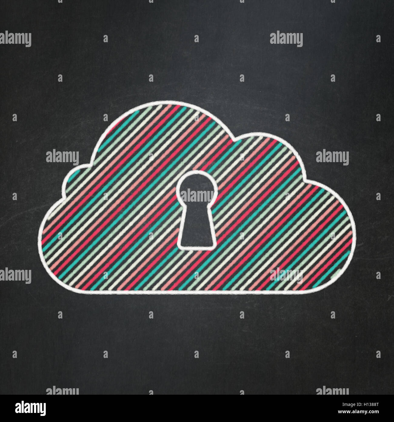 Cloud technology concept: Cloud With Keyhole on chalkboard background ...