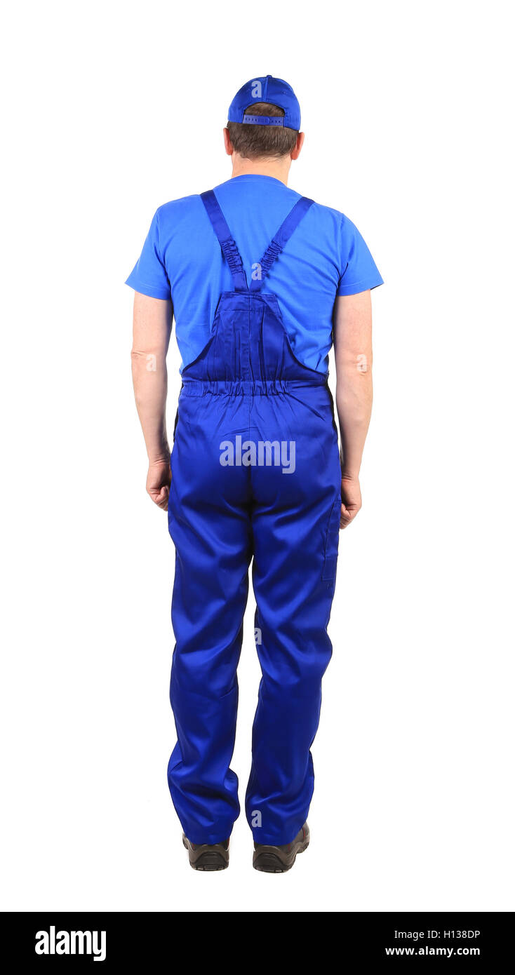 Worker in blue overalls Stock Photo Alamy