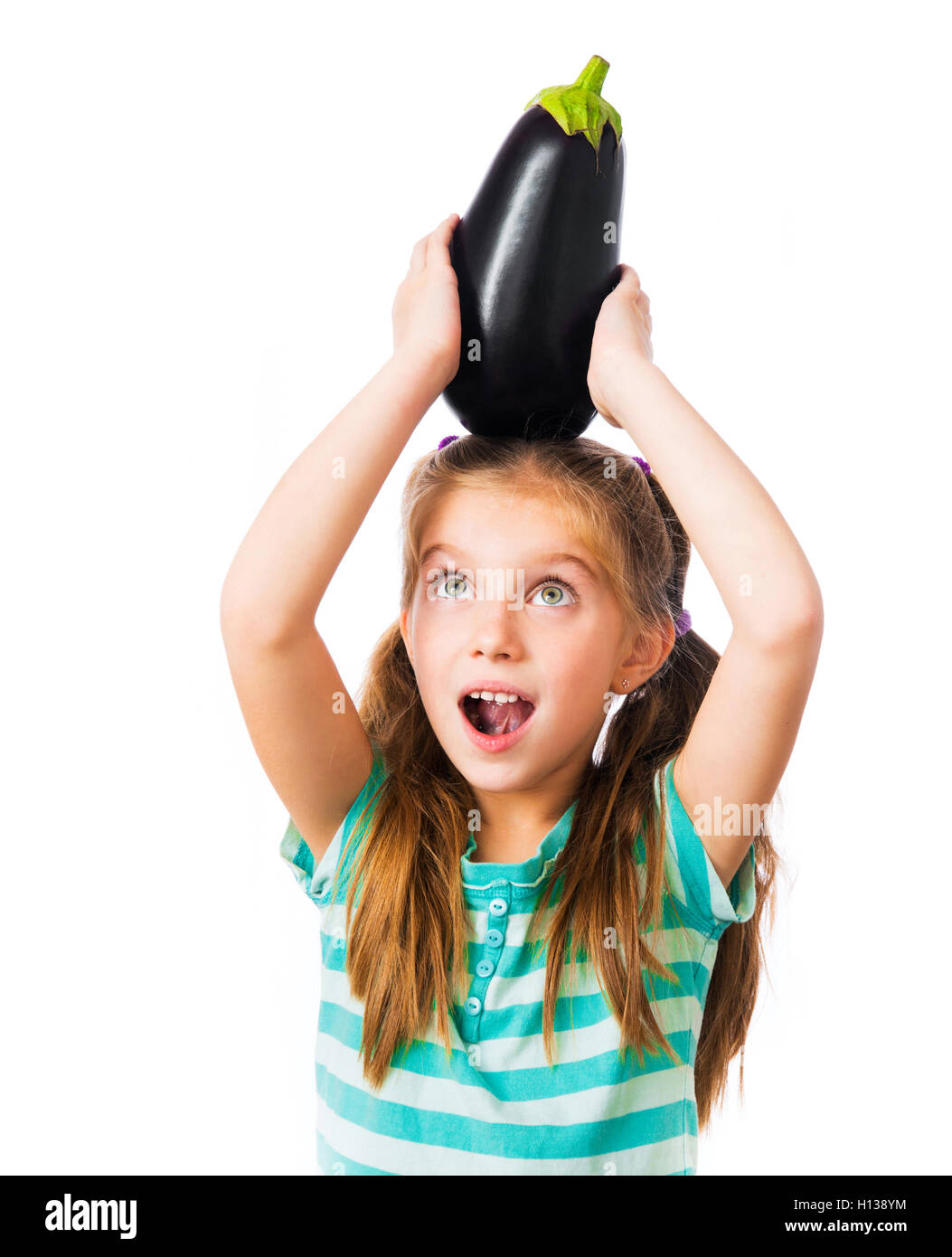 little girl with eggplant Stock Photo Alamy