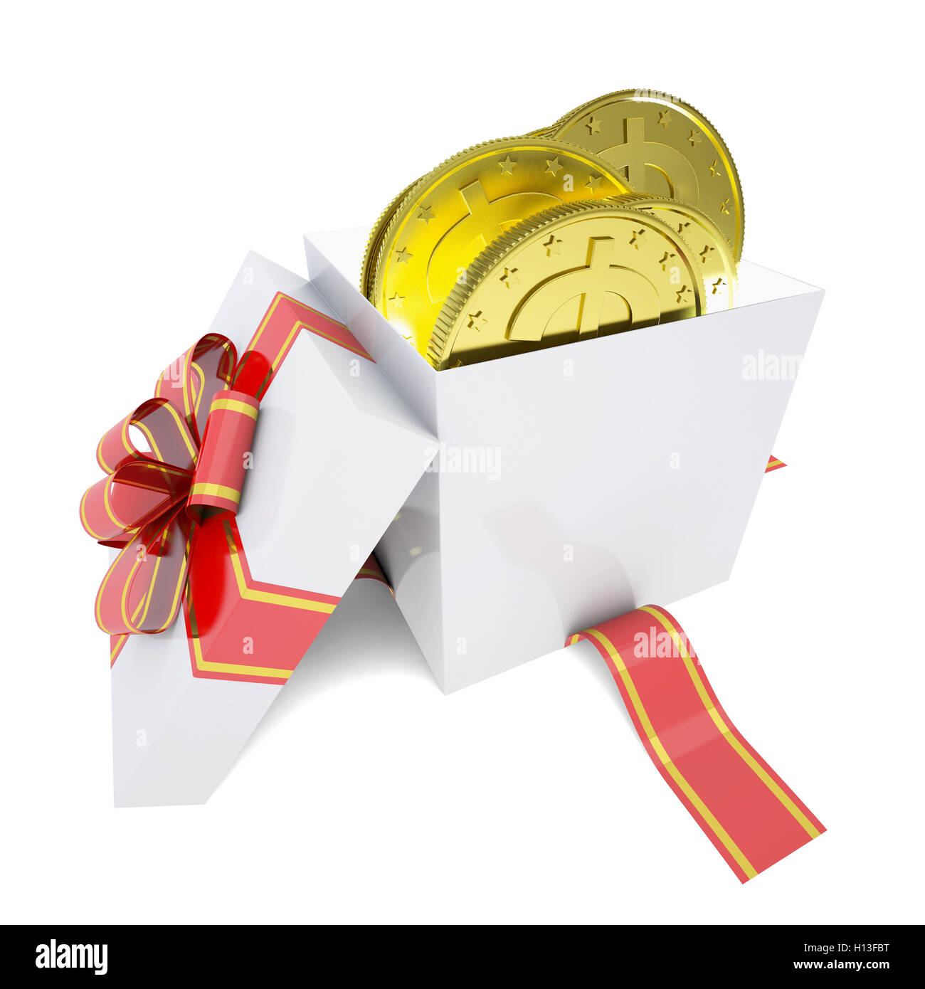 Gold coins in a gift box Stock Photo Alamy