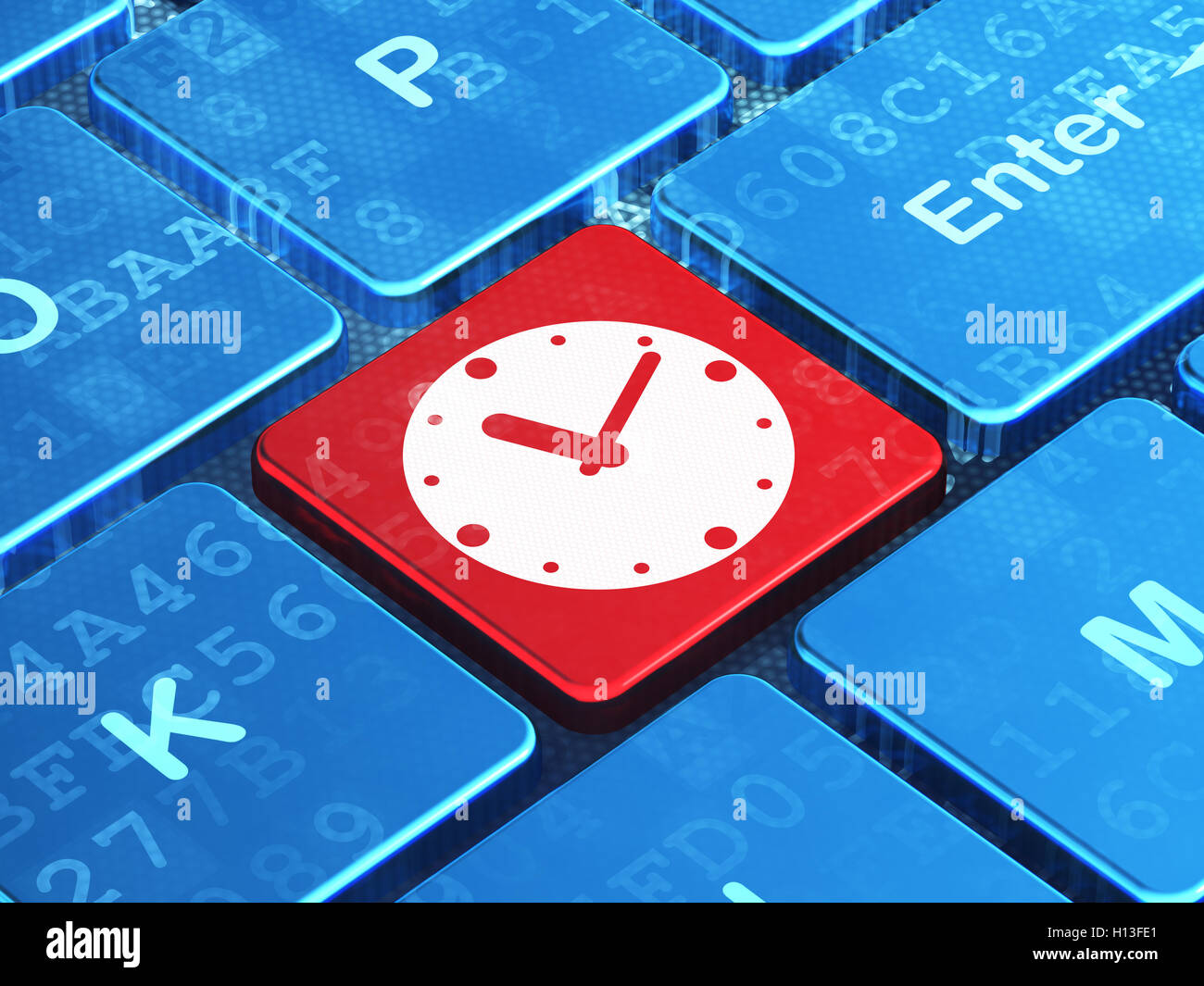 Time concept Clock on computer keyboard background Stock Photo Alamy