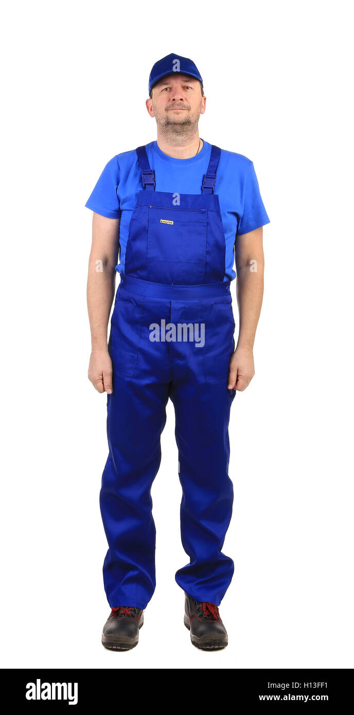 Worker in blue overalls Stock Photo Alamy