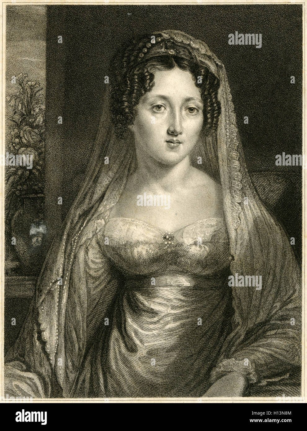 Antique c1800 engraving, Susan Viscountess Ebrington. Susan, Viscountess Ebrington (1796-1827), Wife of 2nd Earl Fortescue and daughter of Dudley Ryder, 1st Earl of Harrowby. SOURCE: ORIGINAL ENGRAVING. Stock Photo