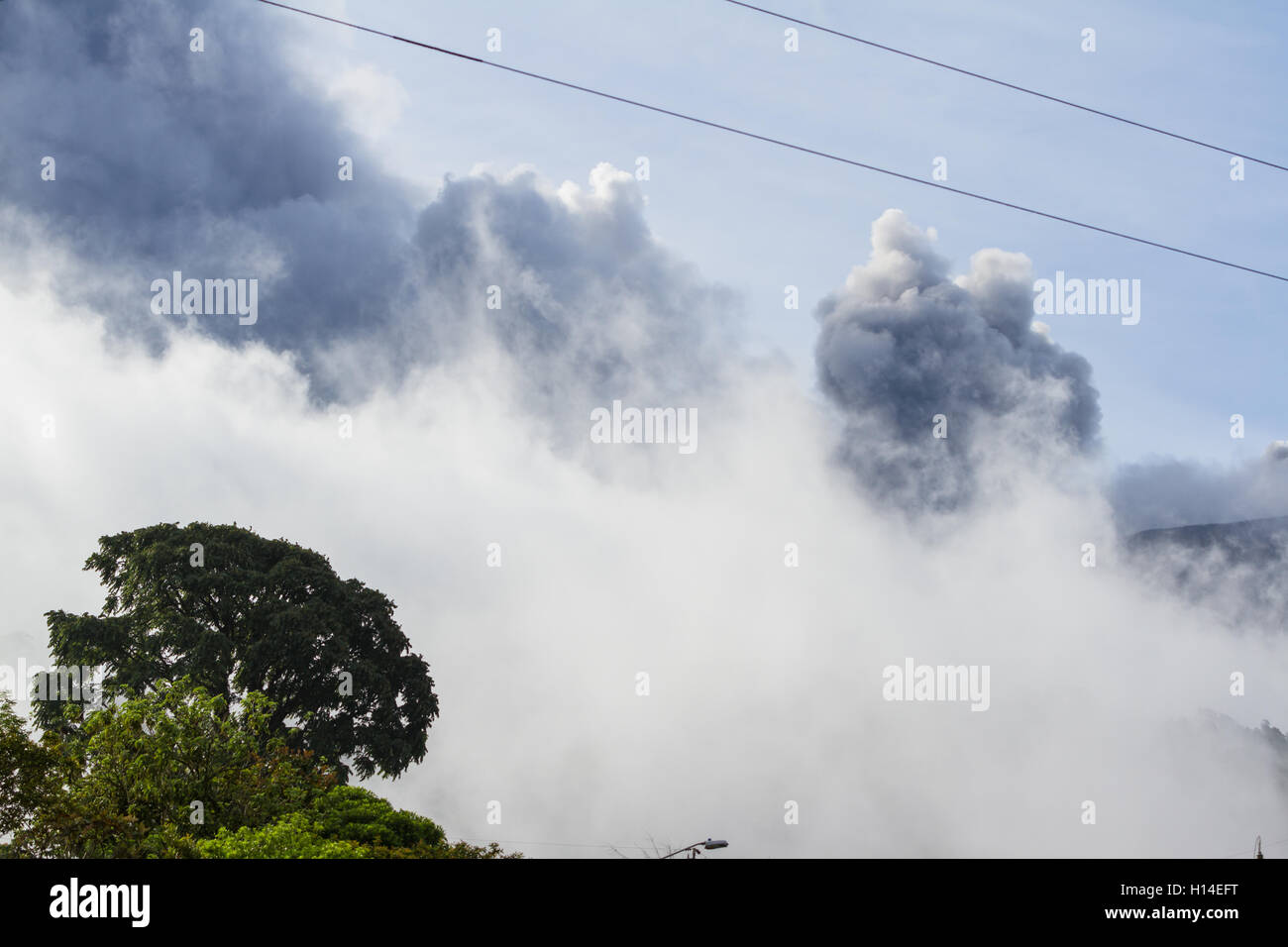 steam and ash views try the fog from an eruption of the Turrialba Volcano June 21 2016 Stock Photo