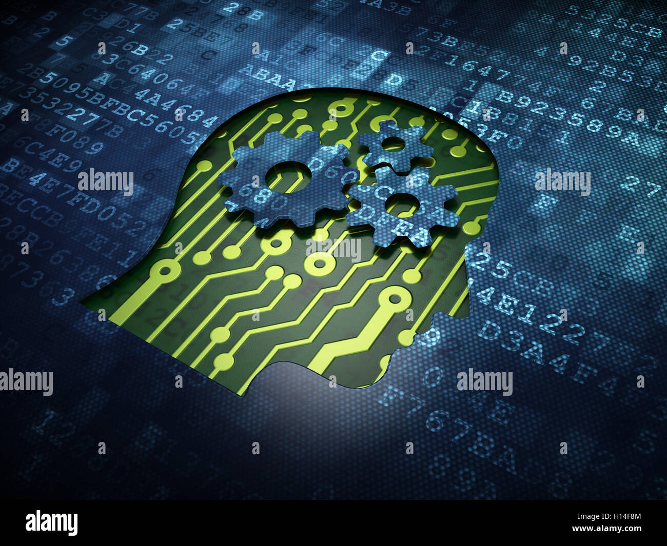 Information concept: Head With Gears on digital screen background Stock ...