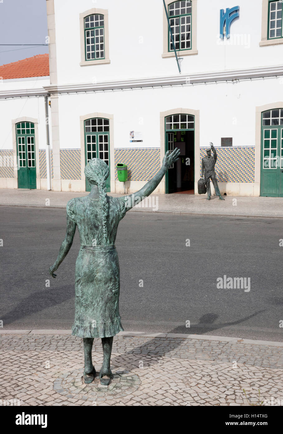 Statues Tavira Railway Station Algarve Portugal Stock Photo