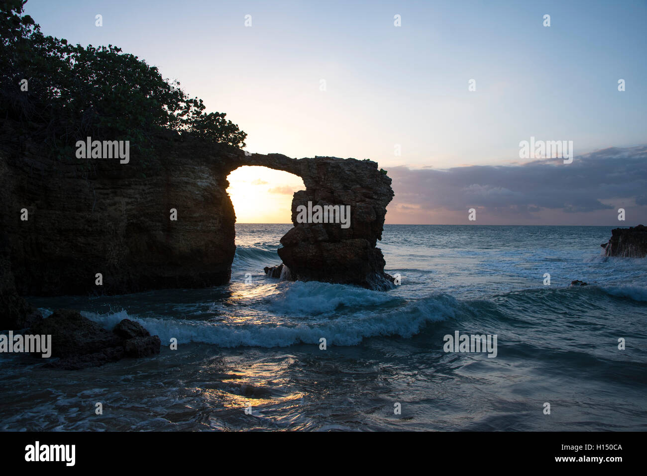 Sunset Natural bridge Cabo Rojo Stock Photo