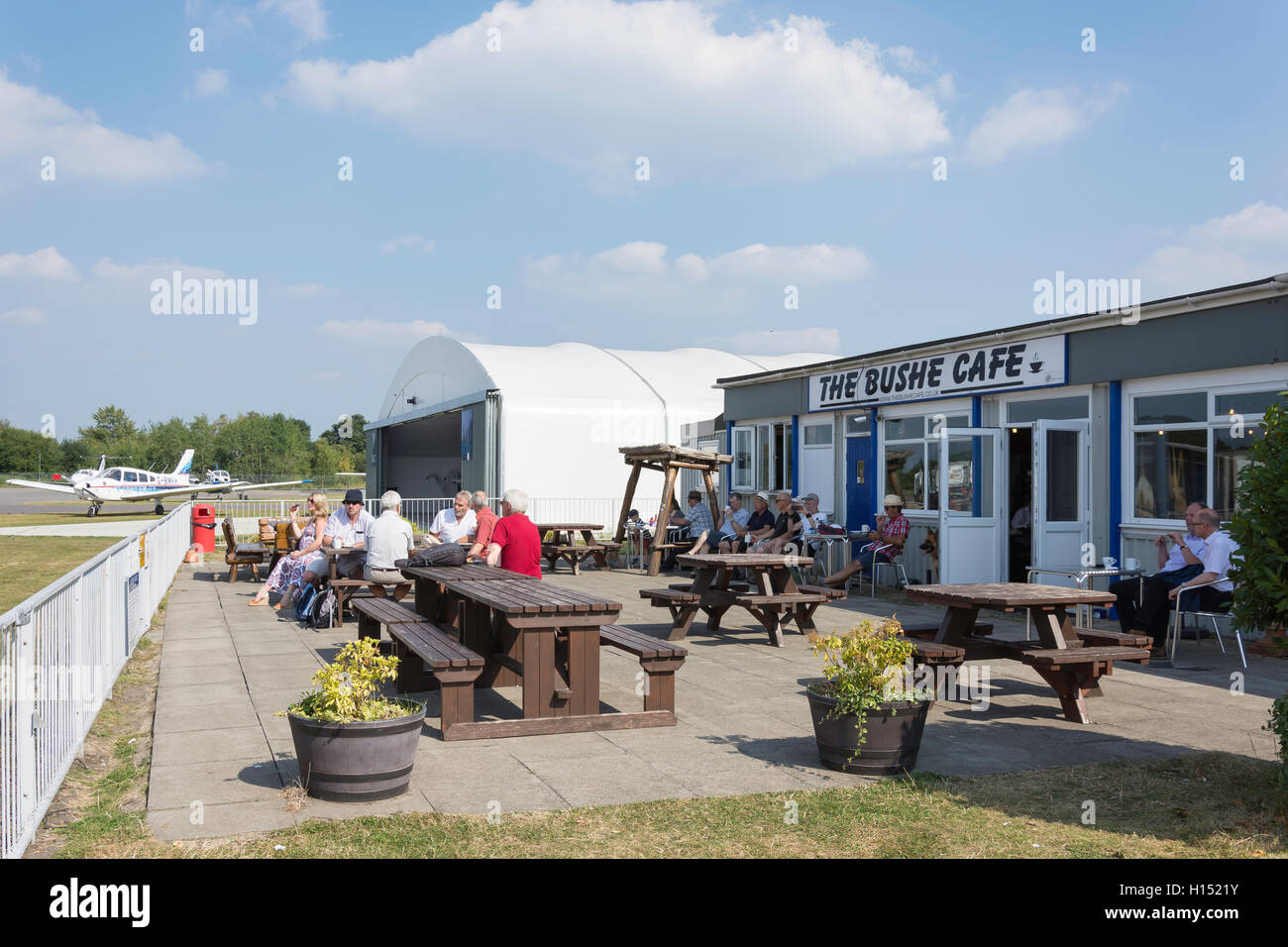 The Bushe Cafe, Blackbushe Airport, London Road, Blackwater, Hampshire, England, United Kingdom Stock Photo